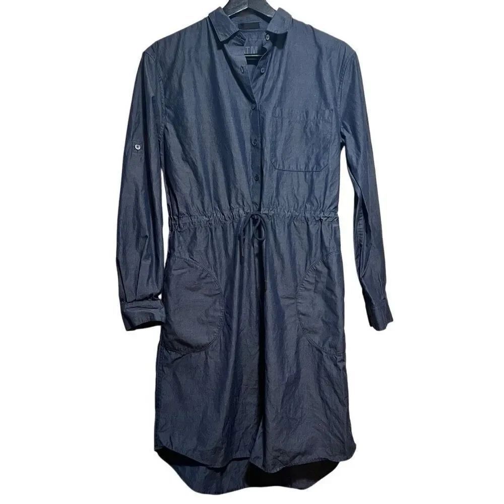 ATM Blue Chambray Shirt Dress long sleeve button up XS with pockets